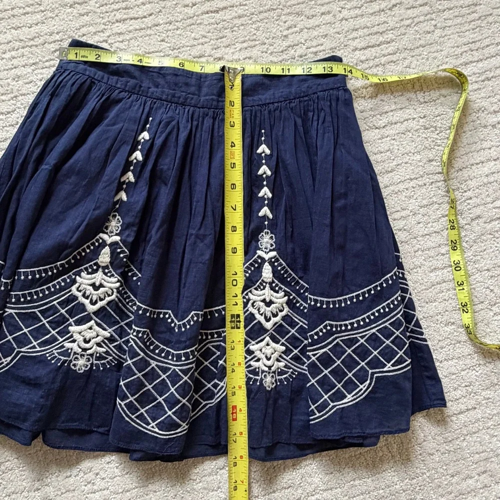 Quiksilver Navy Blue Embroidered 100% Cotton Mini Skirt Beachy Boho XS Feminine